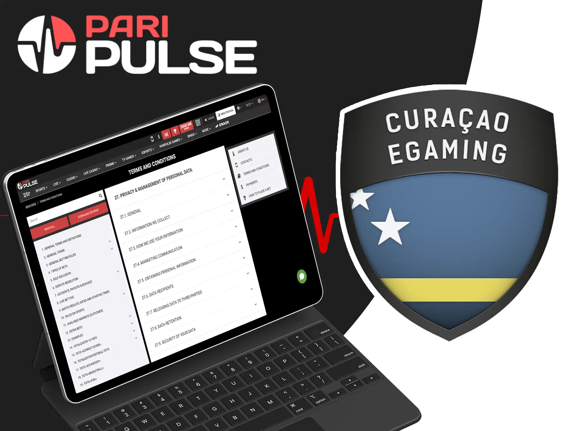 The Curacao licence confirms the authenticity of PariPulse casinos and their operation.