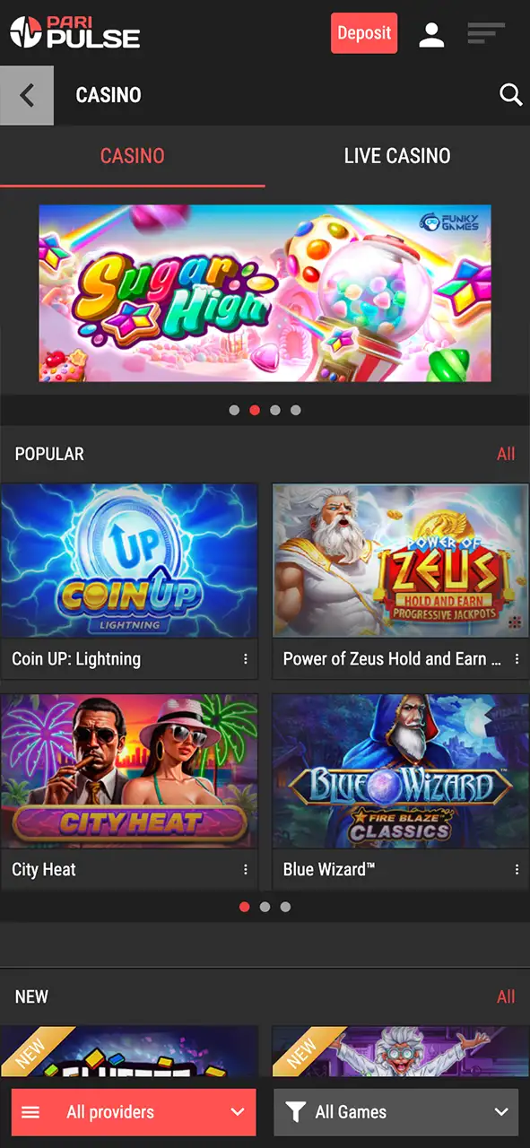 Choose your favourite game at the PariPulse casino.