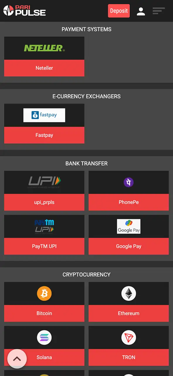 Deposit funds and begin your gaming journey on PariPulse.