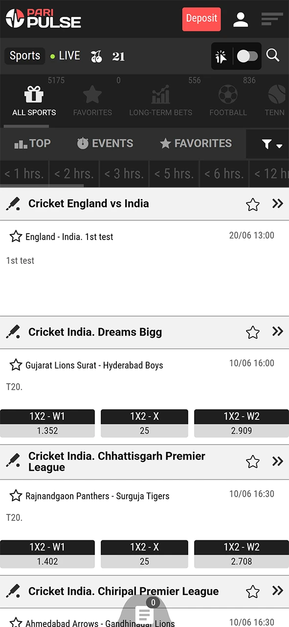 On PariPulse, select the sport you want to place your bet.