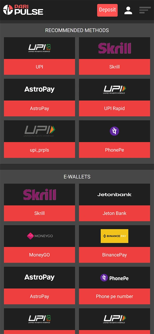 Deposit funds into your PariPulse account.