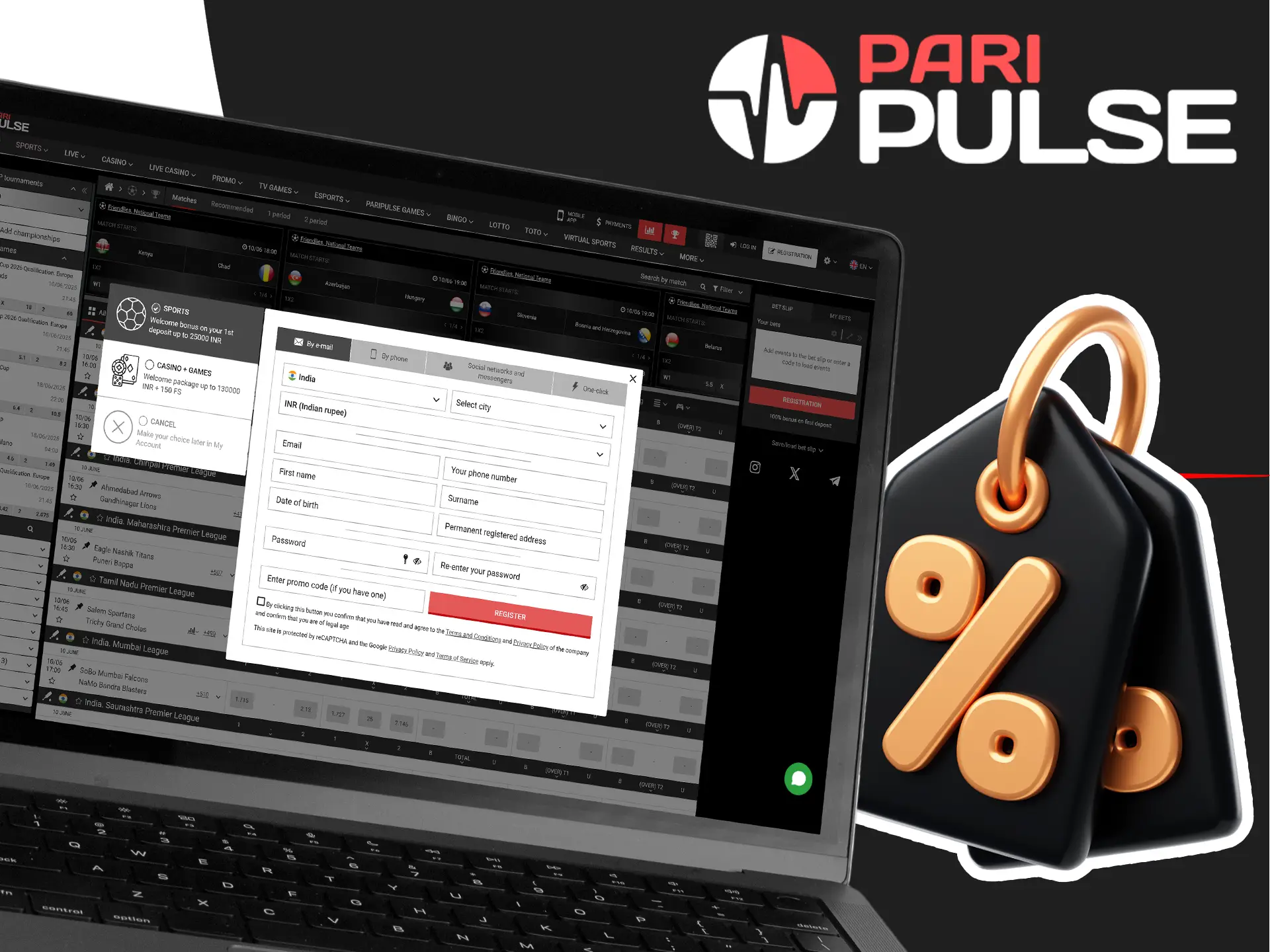 Enter the promo code when registering at PariPulse and get bonuses.