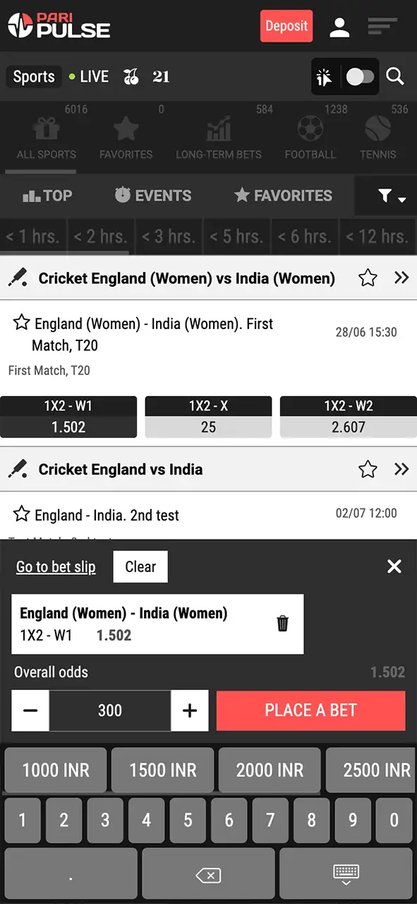 Place your bet and watch the results on PariPulse.