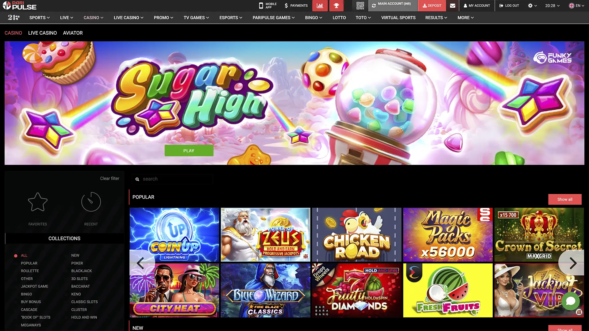 Navigate the game library and choose your favorite on PariPulse.