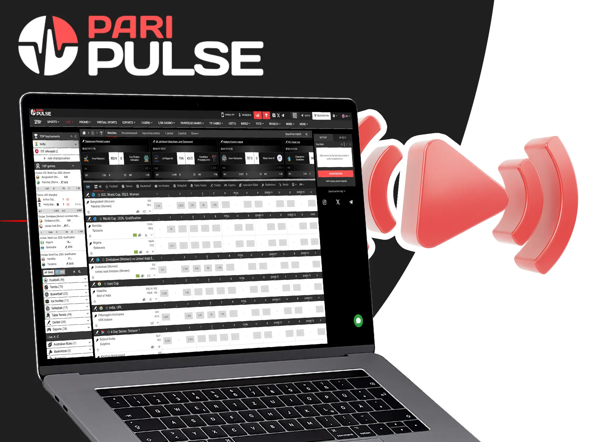 PariPulse offers live betting with real-time changing odds.