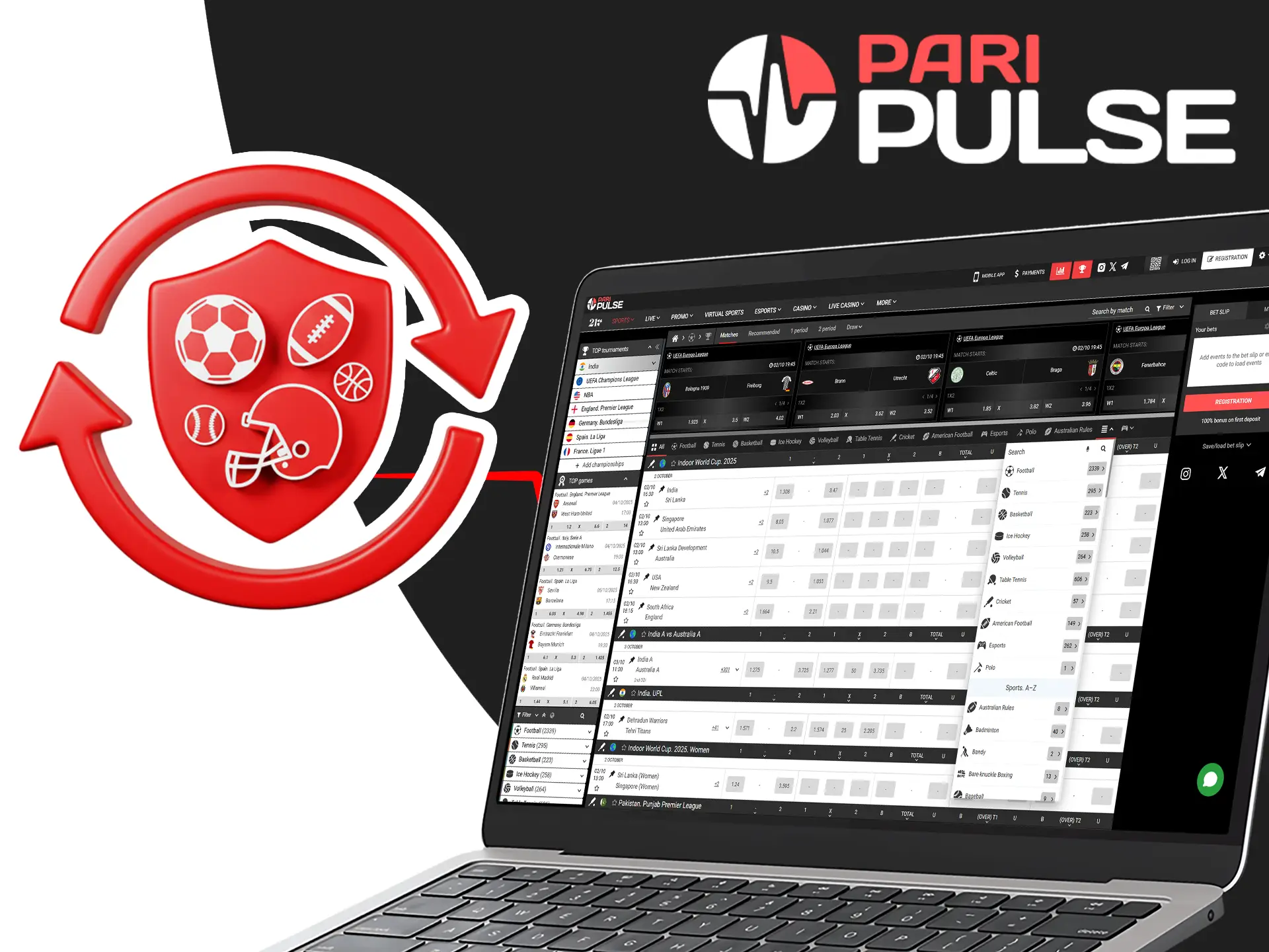 PariPulse offers a wide range of sports and events for betting.